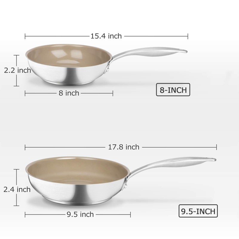 Duxtop Ceramic Non-stick Frying Pan, Stainless Steel Induction Frying Pan, 9.5-Inch Stir Fry Pan with Heavy-gauge Impact-bonded Bottom, FUSION Ti - Image 3